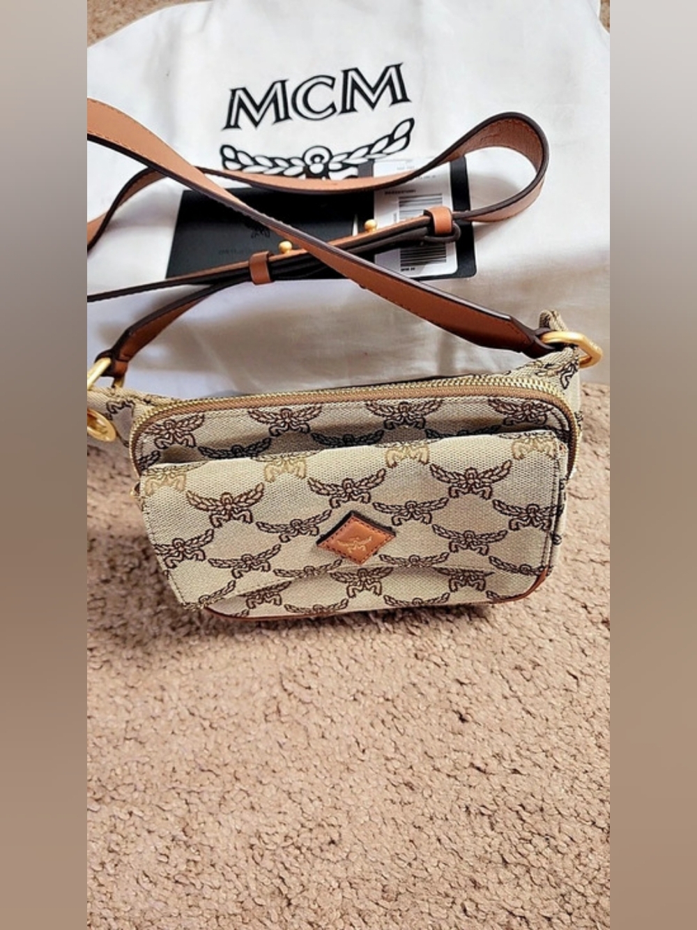 MCM Himmel Belt Bag Mini Crossbody in Beige & Brown